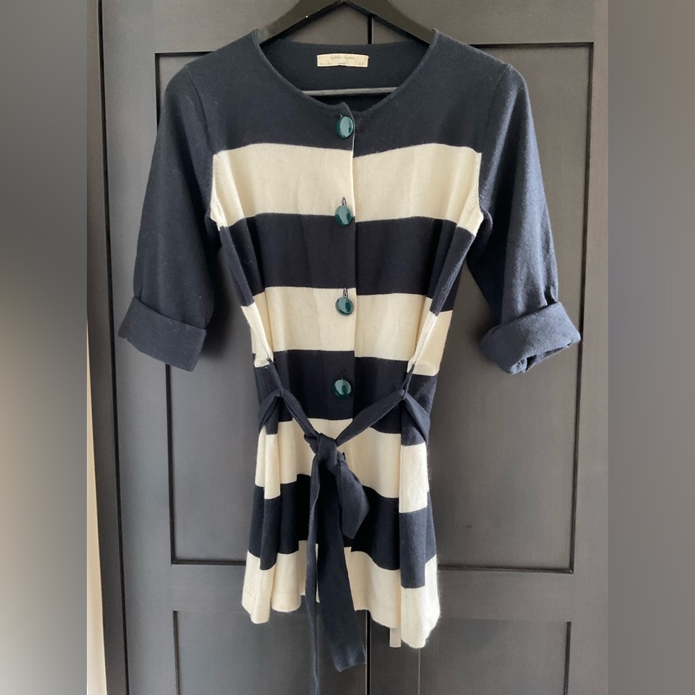 🖤💛 Isabella Sinclair Anthropologie Striped Wool Angora Blend Cardigan XS EUC